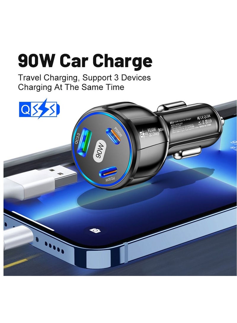 AROAQ USB Type C Car Charger QC3.0 PD Fast Charging Adapter 3 Ports 90W For iphone Xiaomi Huawei Samsung - Image 3