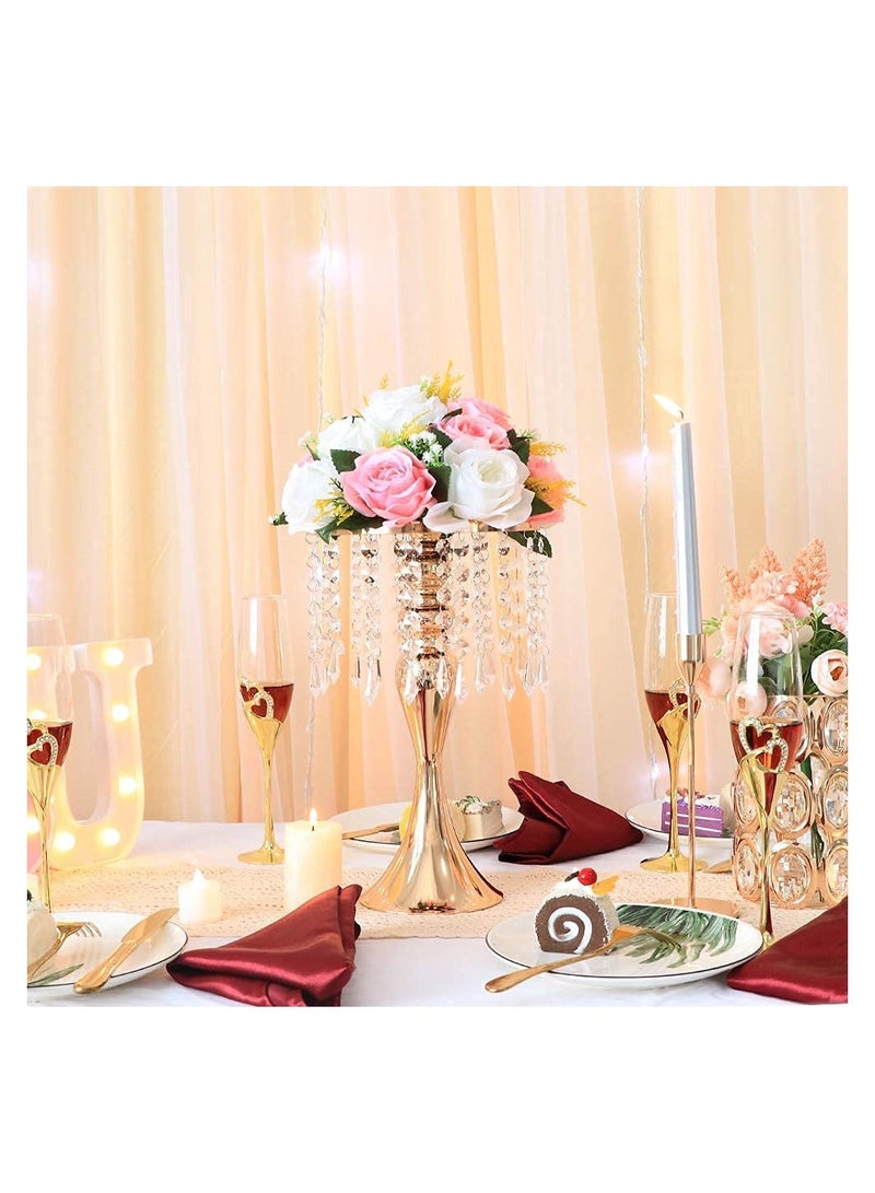 SYOSI أوعية ذهبية لتنسيق الزهور في حفلات الزفاف مجموعة من 2 حامل زهور كريستال، حامل زهري معدني لمركز الطاولة لتزيين حفلات الزفاف - Image 3