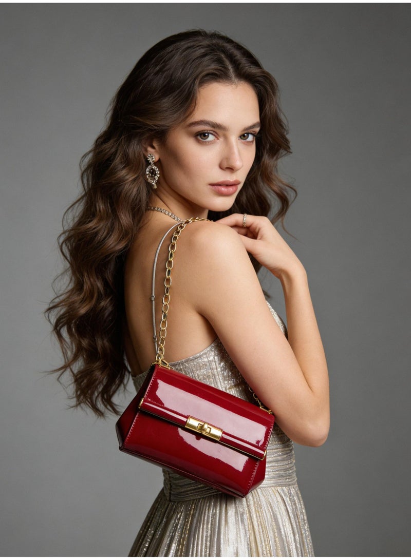 D&G Patent Leather Mini Shoulder Bag - Gold Chain Twist Lock, Elegant Clutch Crossbody, Gift-Ready - Image 4