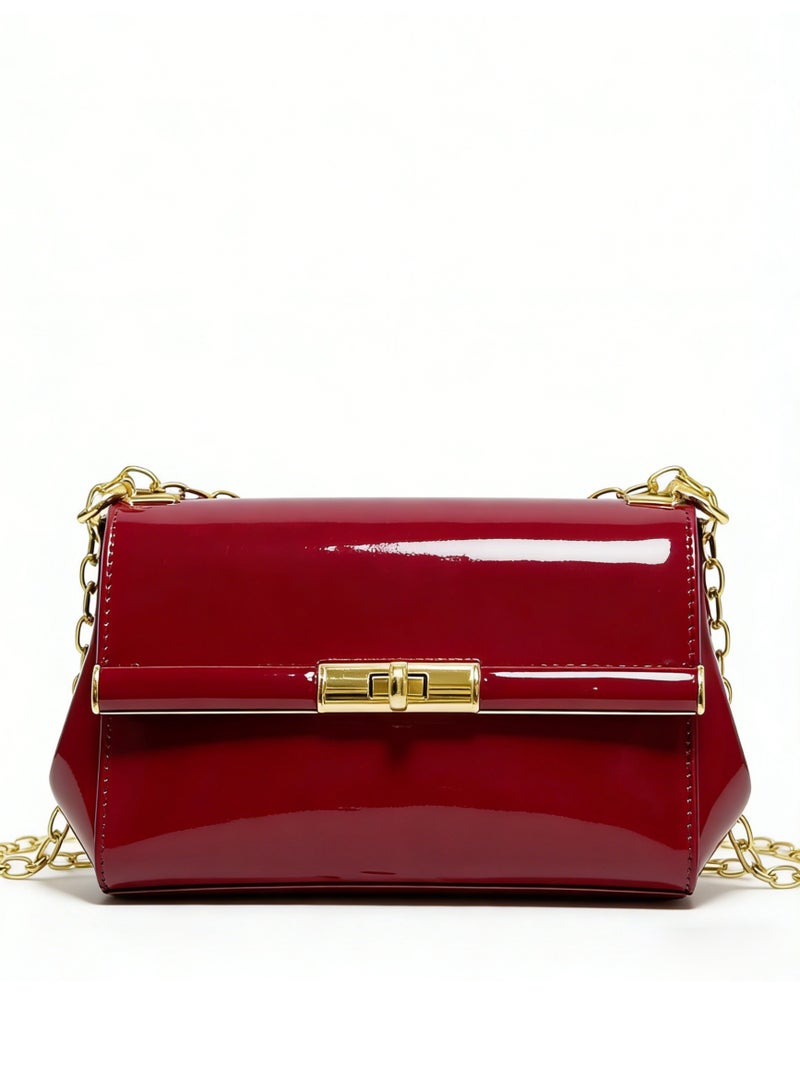 D&G Patent Leather Mini Shoulder Bag - Gold Chain Twist Lock, Elegant Clutch Crossbody, Gift-Ready - Image 1