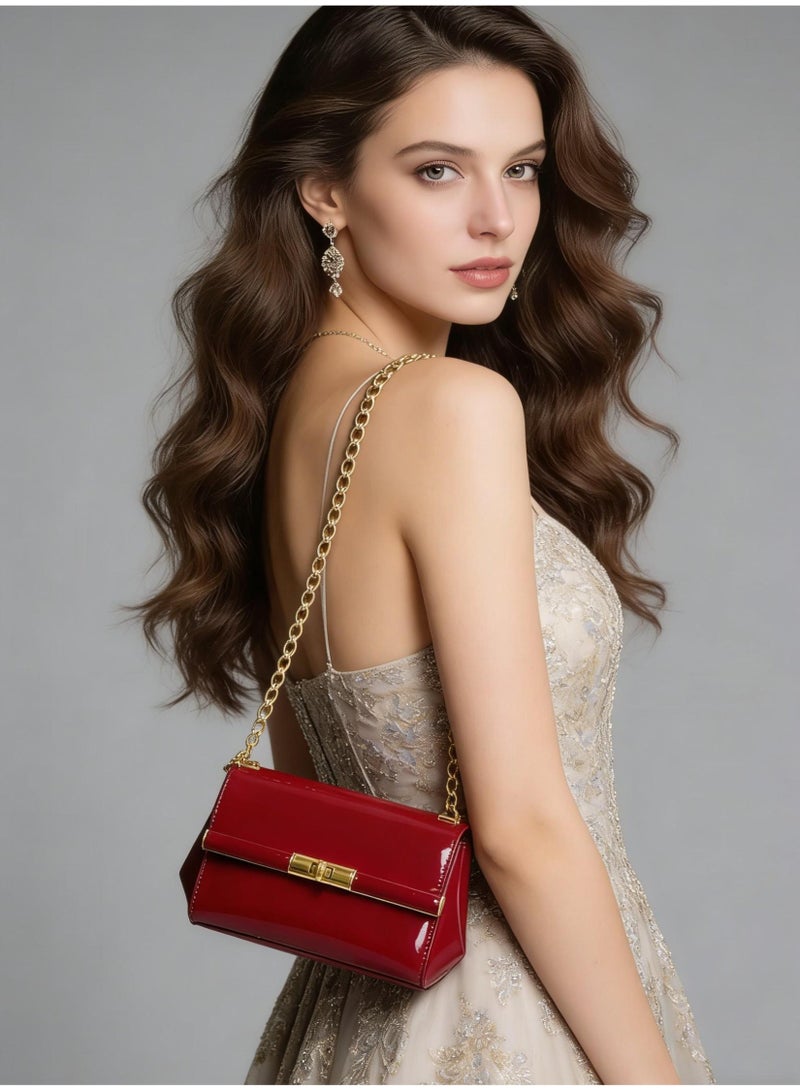 D&G Patent Leather Mini Shoulder Bag - Gold Chain Twist Lock, Elegant Clutch Crossbody, Gift-Ready - Image 2