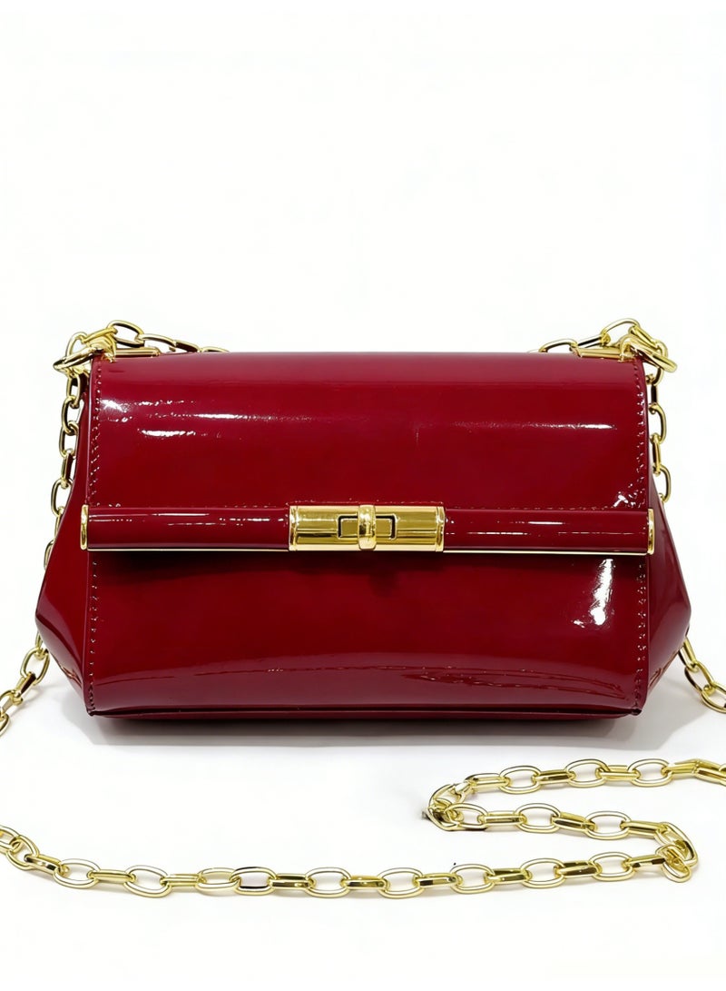 D&G Patent Leather Mini Shoulder Bag - Gold Chain Twist Lock, Elegant Clutch Crossbody, Gift-Ready - Image 3