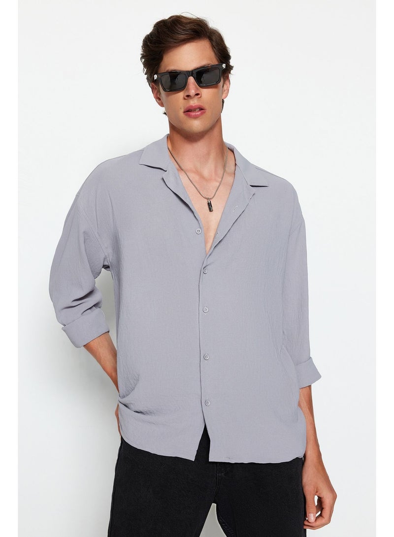 trendyol Light Grey Oversize Fit Open Collar Summer Linen Look Shirt TMNSS23GO00053.  - Image 1