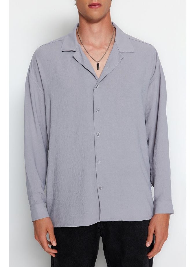 trendyol Light Grey Oversize Fit Open Collar Summer Linen Look Shirt TMNSS23GO00053.  - Image 2