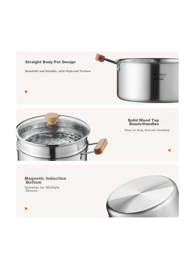 Joyoung 316l Stainless Steel Soup Pot, Wood-looking Pot, Stew Pot, Visible Lid, 22cm, Compatible With Induction And Open Flame Stoves - Image 2