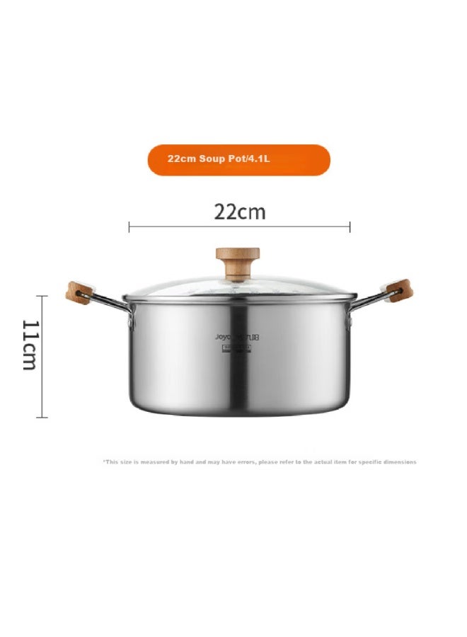 Joyoung 316l Stainless Steel Soup Pot, Wood-looking Pot, Stew Pot, Visible Lid, 22cm, Compatible With Induction And Open Flame Stoves - Image 1