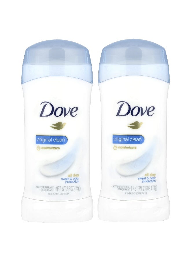 Dove, Antiperspirant Deodorant, Original Clean, 2 Pack, 2.6 oz (74 g) Each - Image 1