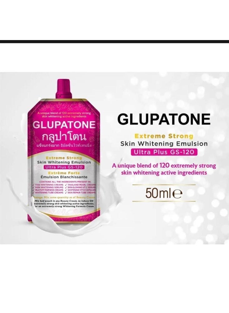 GLUPATONE Extreme Strong Whitening Emulsion Ultra Plus GS-120 For Face & Body 50ml and Homeocure Beauty Cream 30g, Combo Offer - Image 2
