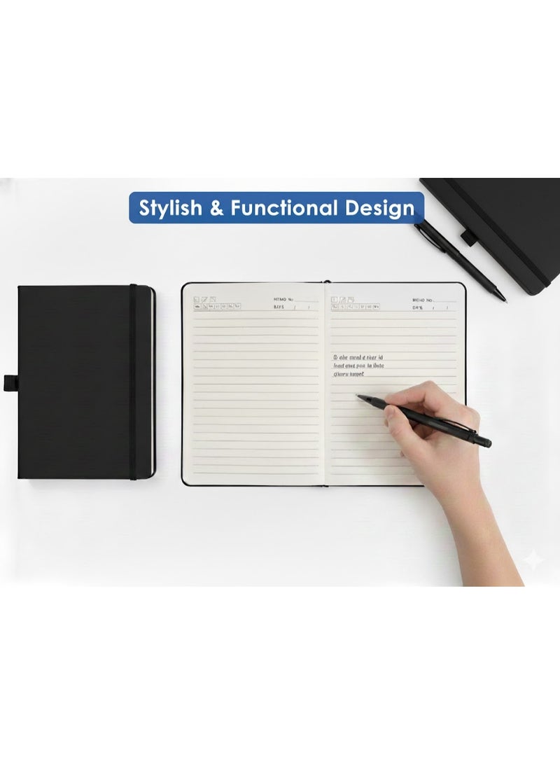 Lined notebook with a soft-touch hard cover and a stylish pen; suitable as a gift; black color. - Image 2