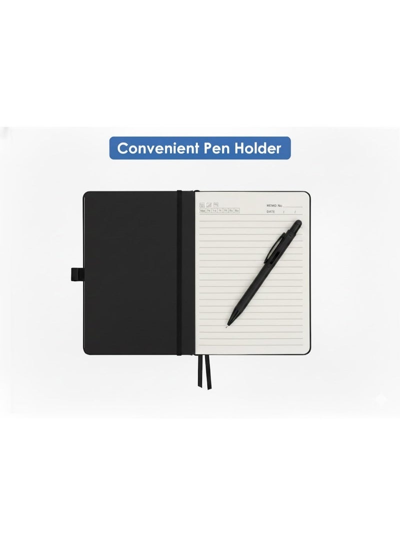 Lined notebook with a soft-touch hard cover and a stylish pen; suitable as a gift; black color. - Image 2