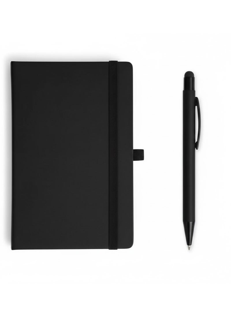 Lined notebook with a soft-touch hard cover and a stylish pen; suitable as a gift; black color. - Image 1