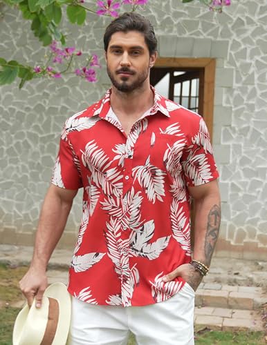 COOFANDY Mens Tropical Shirts Short Sleeve Hawaiian Print Shirts Vacation Beachwear - Image 3