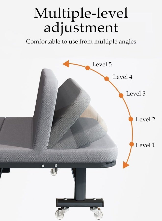 Spides Folding Bed Comfort Sleep Guest Bed Foldable Adjustable Backrest Nap Bed Soft Mattress Support Camping Cot Portable Home Guest Single Bed with Wheels Comfortable Recliner Lounger Chair Single Sleeping Resting Sturdy and Easy To Store Folding Bed for Spare Bedroom， Office， Camp， Small Spaces - Image 5