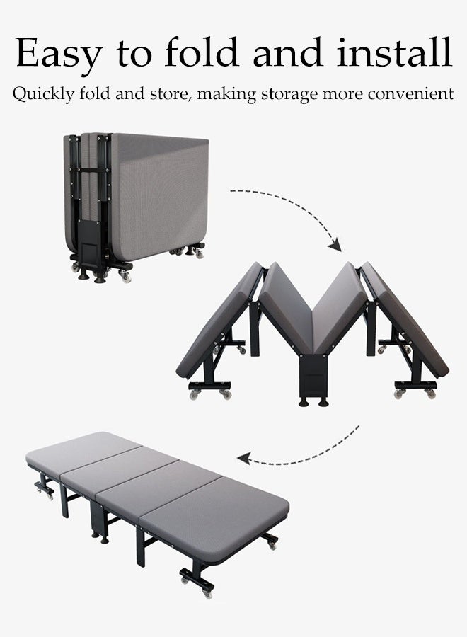 Spides Folding Bed Comfort Sleep Guest Bed Foldable Adjustable Backrest Nap Bed Soft Mattress Support Camping Cot Portable Home Guest Single Bed with Wheels Comfortable Recliner Lounger Chair Single Sleeping Resting Sturdy and Easy To Store Folding Bed for Spare Bedroom， Office， Camp， Small Spaces - Image 3