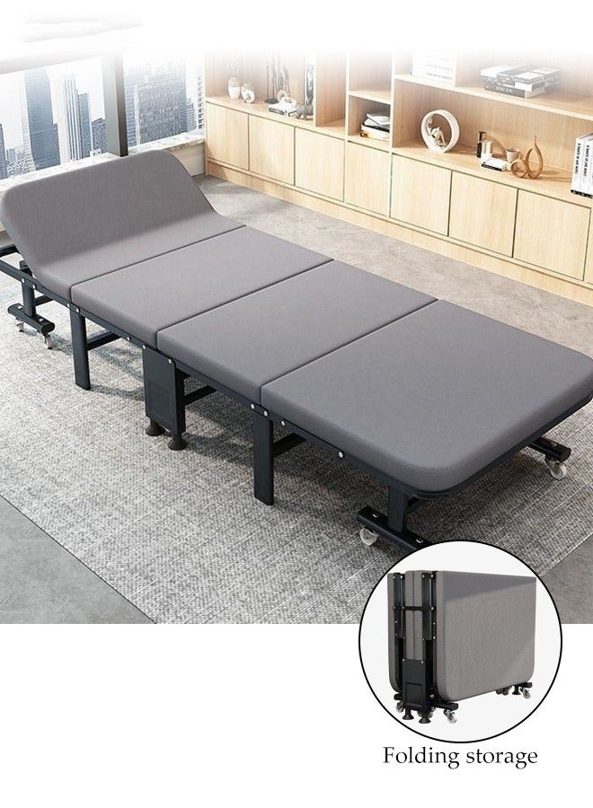 Spides Folding Bed Comfort Sleep Guest Bed Foldable Adjustable Backrest Nap Bed Soft Mattress Support Camping Cot Portable Home Guest Single Bed with Wheels Comfortable Recliner Lounger Chair Single Sleeping Resting Sturdy and Easy To Store Folding Bed for Spare Bedroom， Office， Camp， Small Spaces - Image 1