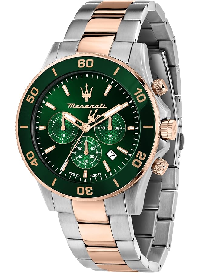 مازيراتي ساعة كومبيتيزيوني للرجال كرونوغراف كوارتز R8873600004 سوار من الفولاذ المقاوم للصدأ باللون الذهبي الوردي مقاس 43 مم - Image 1