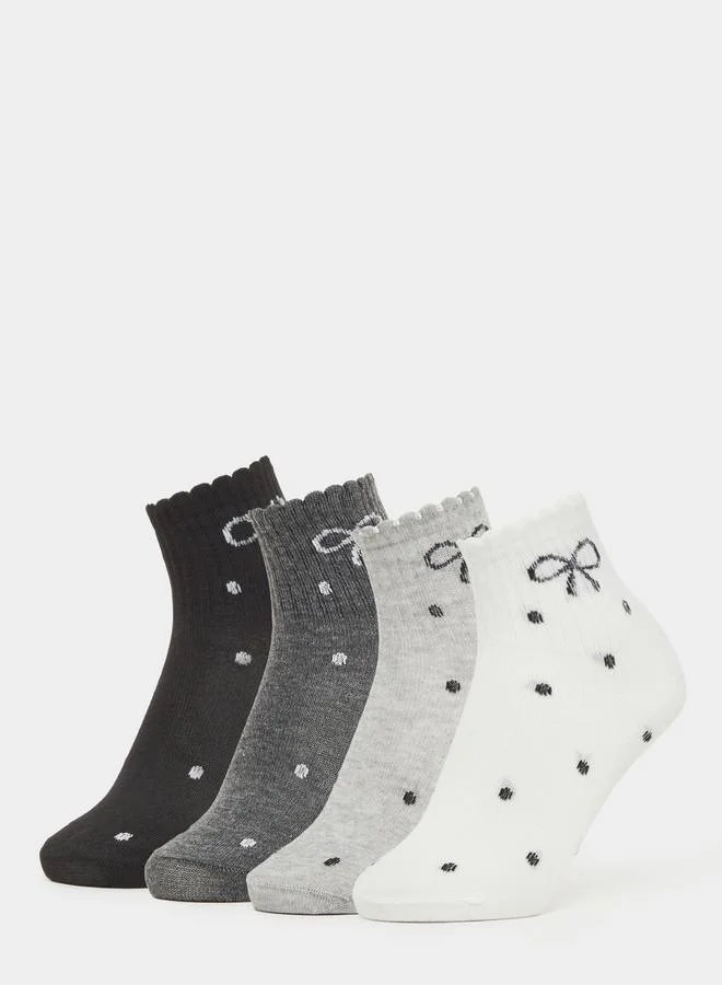 Styli Pack of 4 - Polka Dot Ribbon Ankle Socks