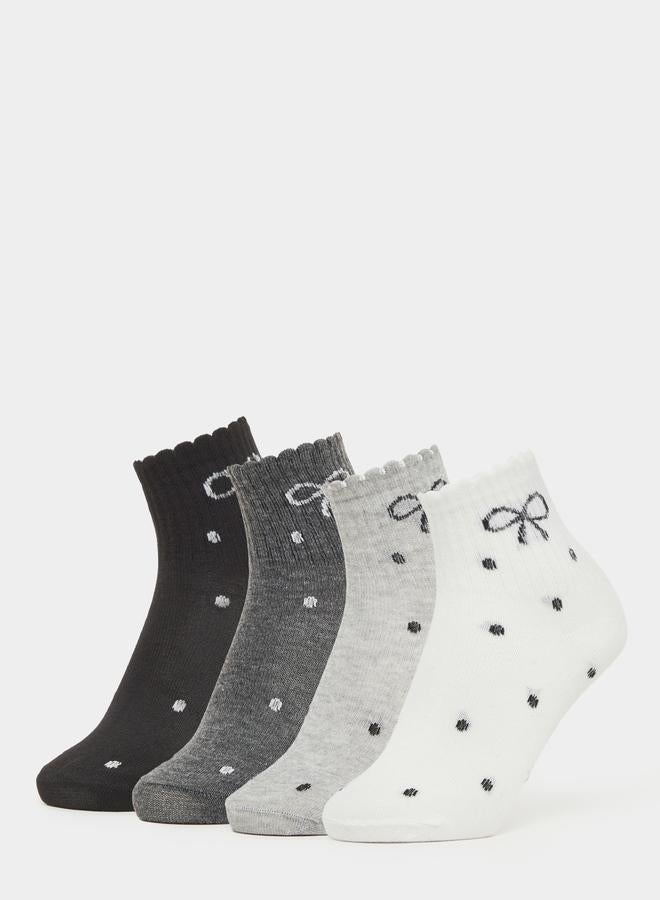 Styli Pack of 4 - Polka Dot Ribbon Ankle Socks - Image 1
