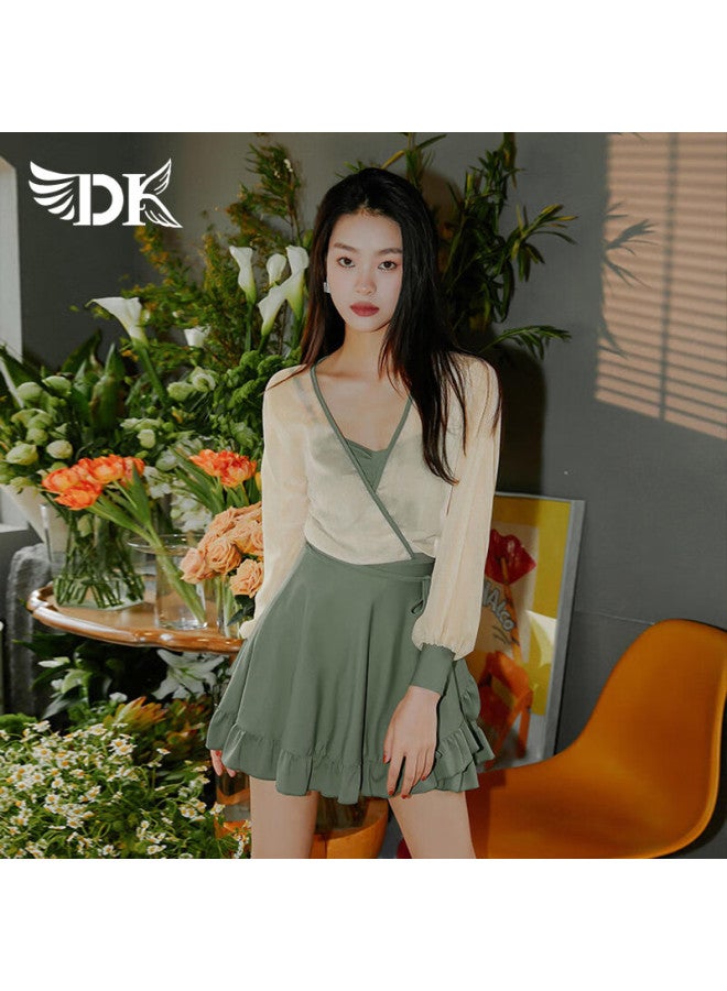 Dk Dk Women's Conservative One-piece Swimsuit New Long Sleeve High-end Slimming Micro Fat Girl Covering Meat Bubble Hot Spring Xxl - Image 1