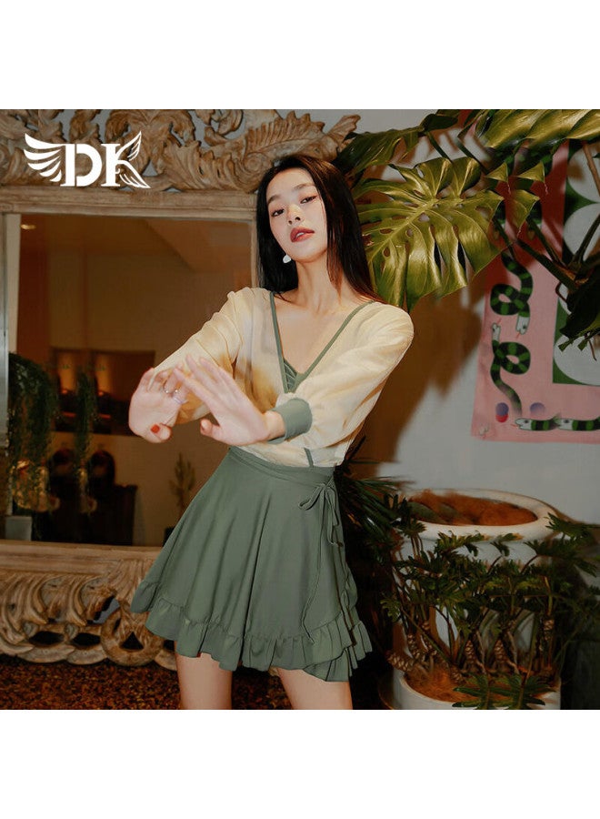Dk Dk Women's Conservative One-piece Swimsuit New Long Sleeve High-end Slimming Micro Fat Girl Covering Meat Bubble Hot Spring Xxl - Image 2