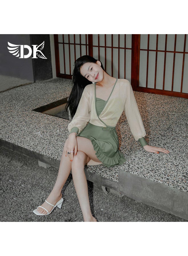 Dk Dk Women's Conservative One-piece Swimsuit New Long Sleeve High-end Slimming Micro Fat Girl Covering Meat Bubble Hot Spring Xxl - Image 4