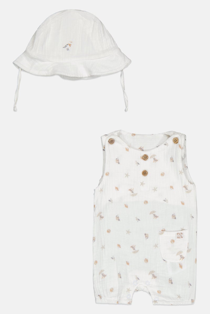 Rock-A-Bye Baby Boutique Toddlers Boy Pieces Graphic Print Romper With Sun Hat, Multicolor - Image 1