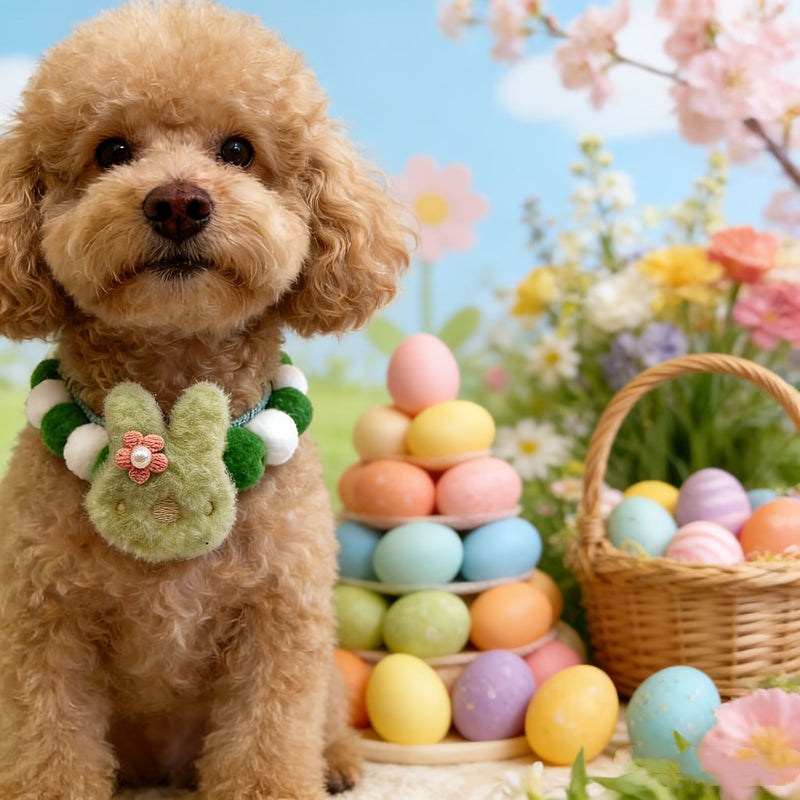 Yellow Easter Themed Pet Dog Bowtie With Hair Ball Necklace Collar For Small Medium And Large Dogs Rabbit Bowties Included As Dog Grooming Accessories - Image 3