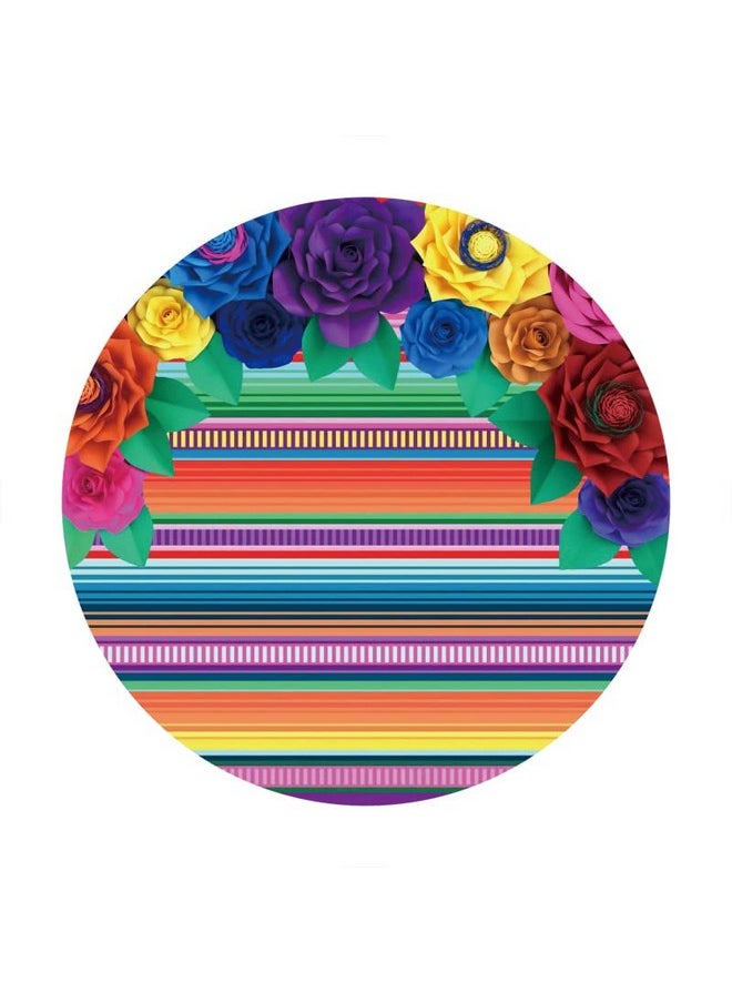 AOFOTO 6.5X6.5Ft Mexican Fiesta Theme Round Backdrop Colorful Stripes Paper Flower Cinco De Mayo Carnival Mexican Festival Party Decor Photography Background Photo Studio Booth Props Supplies  - Image 5