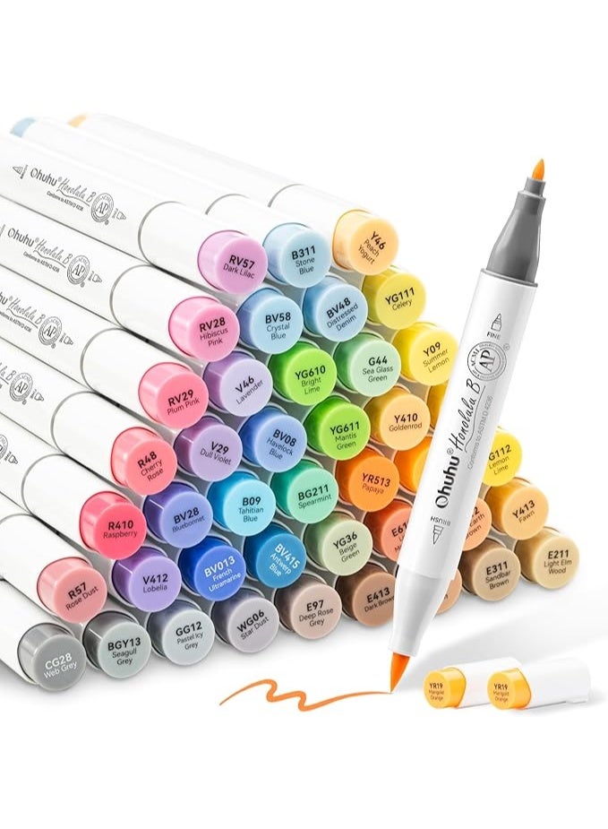 أوهوهو أقلام رسم جرافيتي، أقلام ماركر من 48 قلم جرافيتي ملونة بسنون مزدوجة (فرشاة وسن دقيق)، قلم تحديد للأعمال الفنية للتلوين والرسوم التوضيحية للكريسماس من او هو هو - Image 1
