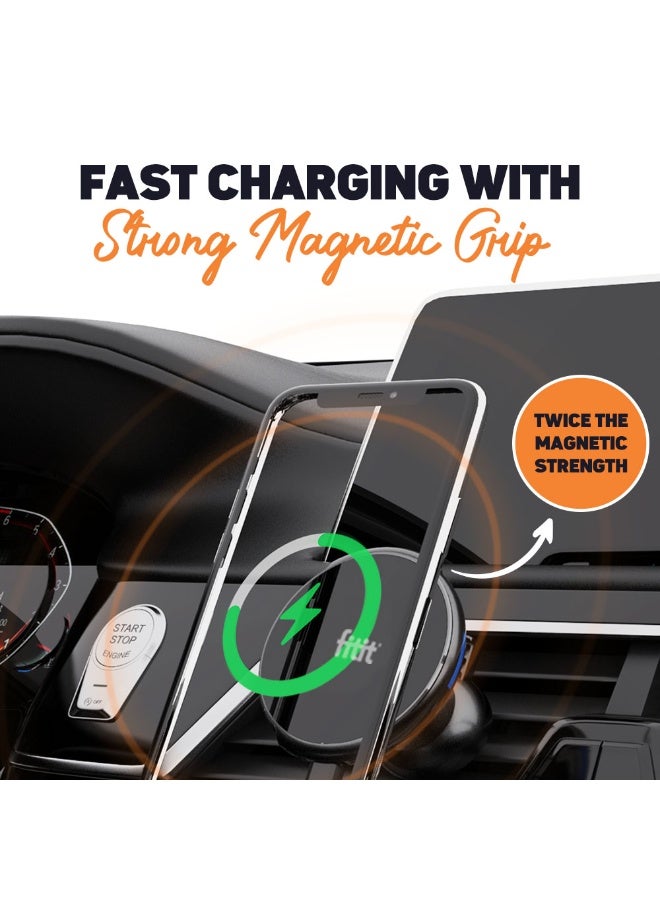 FITIT شاحن سيارة لاسلكي مغناطيسي بقوة 15 واط وحامل هاتف مع قبضة تهوية قوية - متوافق مع آيفون 12-16 وحالات MagSafe - fitit - Image 2