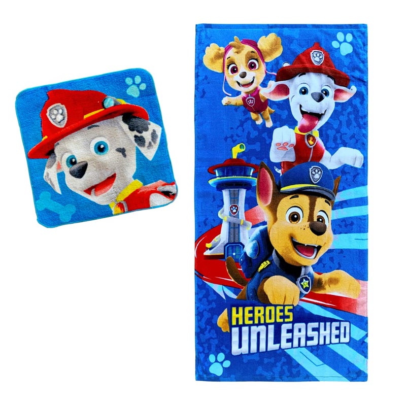 Franco Paw Patrol Kids BathPoolBeach Soft Cotton Terry Towel with Washcloth 2 Piece Set 50 in x 25 in