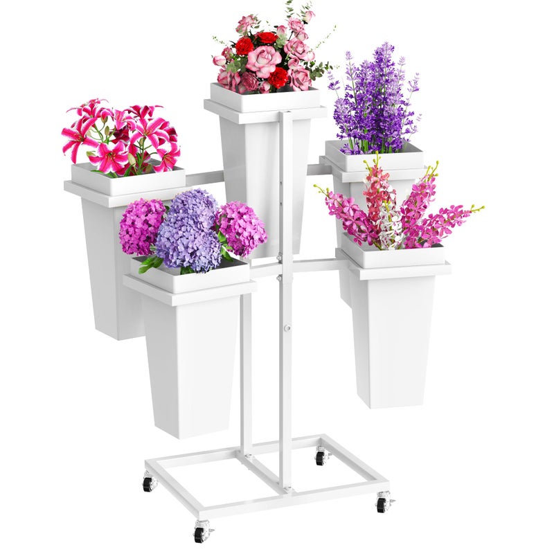 VGMiu Flower Display Stand with Buckets Wedding Flower Cart with Wheels White Flower Pot Stand Moving Florist Bouquet Shelf for Weddings Party Bridal Shower Event Patio Garden Living Room Decor - Image 2
