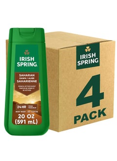 Irish Spring Saharan Dawn Moisturizing Body Wash for Men 24 Hour Fresh Face and Body Wash Mens Body Wash Paraben Free Cedar and Vetiver Scent 20 fl oz Bottle Pack of 4