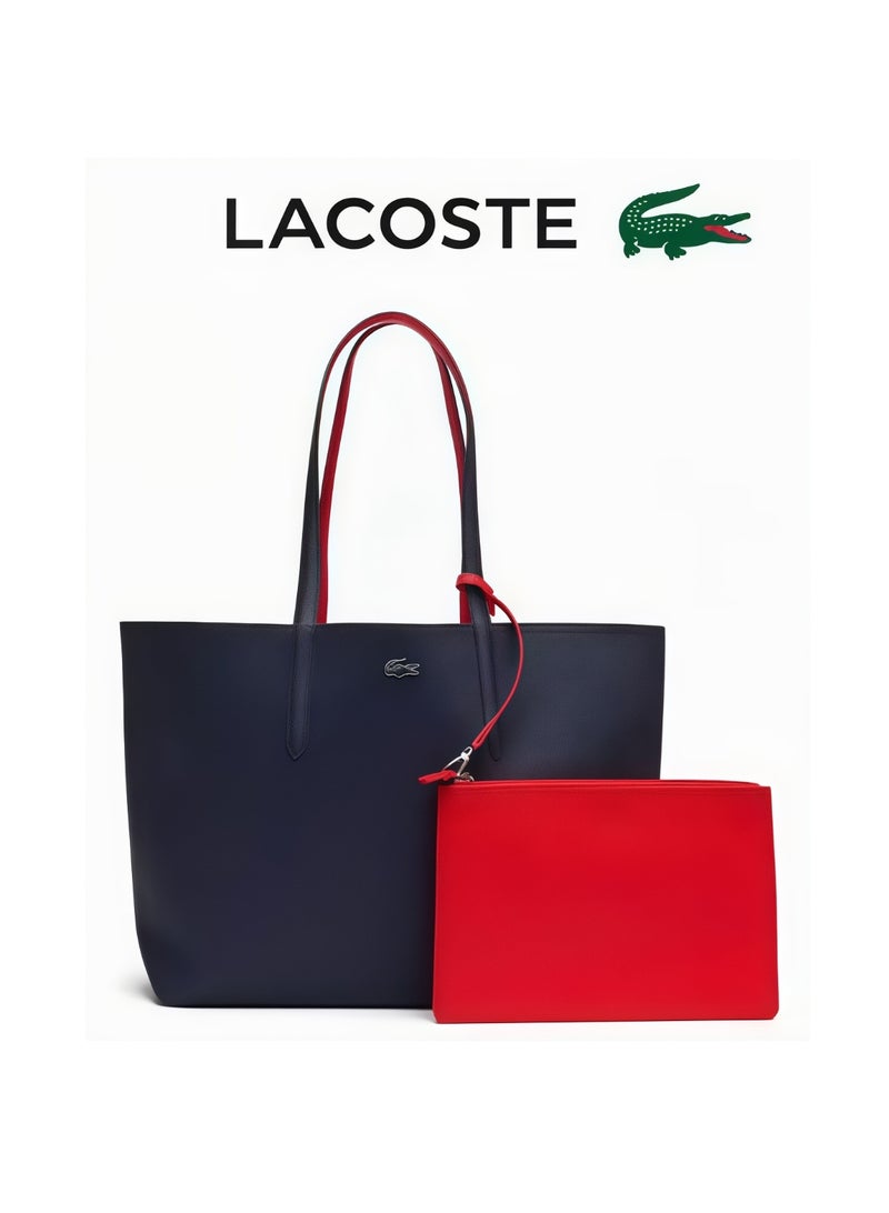 Lacoste Women's Double sided Two tone Large Capacity Handbag, Fashionable Multi functional, Black/Red - Image 1