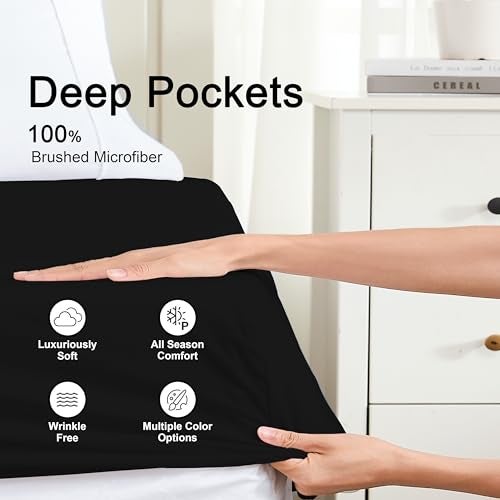 Hotella 100% Microfiber 60"x80" Queen Size Fitted Sheet Only, Hotel Quality Deep Pocket Bottom Sheet, Up to 14 inch Bedding Matress Protector, Machine Washable and Non-Fade, Stay in Place,Black - Image 3