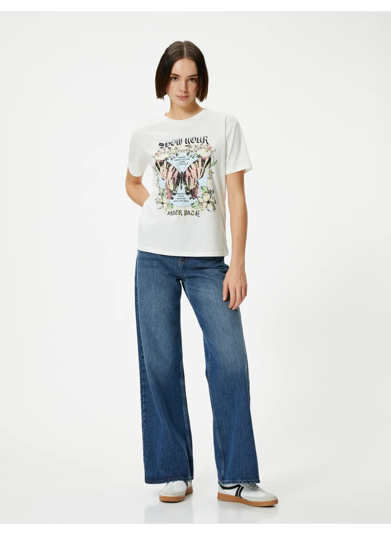 كوتون Cotton Printed T-Shirt Short Sleeve Crew Neck