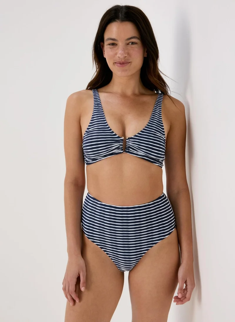 Matalan Navy Stripe Textured High Waisted Brazilian Bottoms