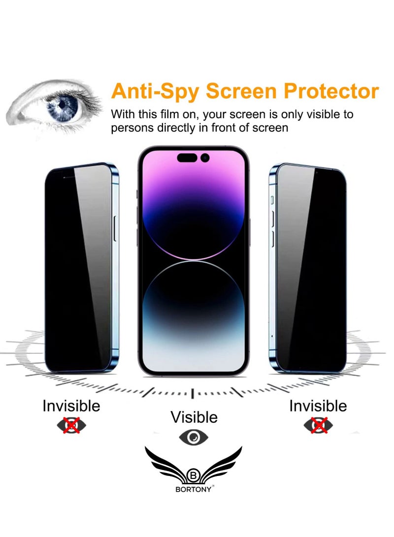 BORTONY Privacy Screen Protector for Apple iPhone 14 Pro 6.1 inch 9H Anti Spy Dark Film Guard Case Friendly Bubble Free Tempered Glass - Image 5