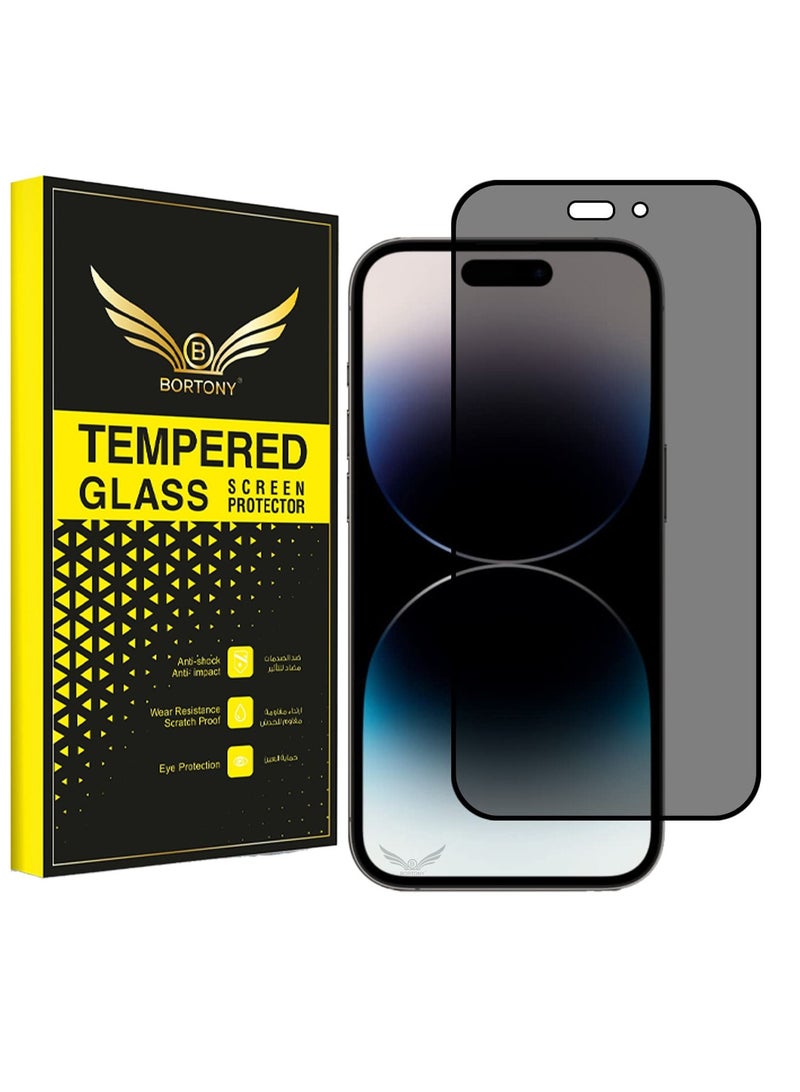 BORTONY Privacy Screen Protector for Apple iPhone 14 Pro 6.1 inch 9H Anti Spy Dark Film Guard Case Friendly Bubble Free Tempered Glass - Image 1