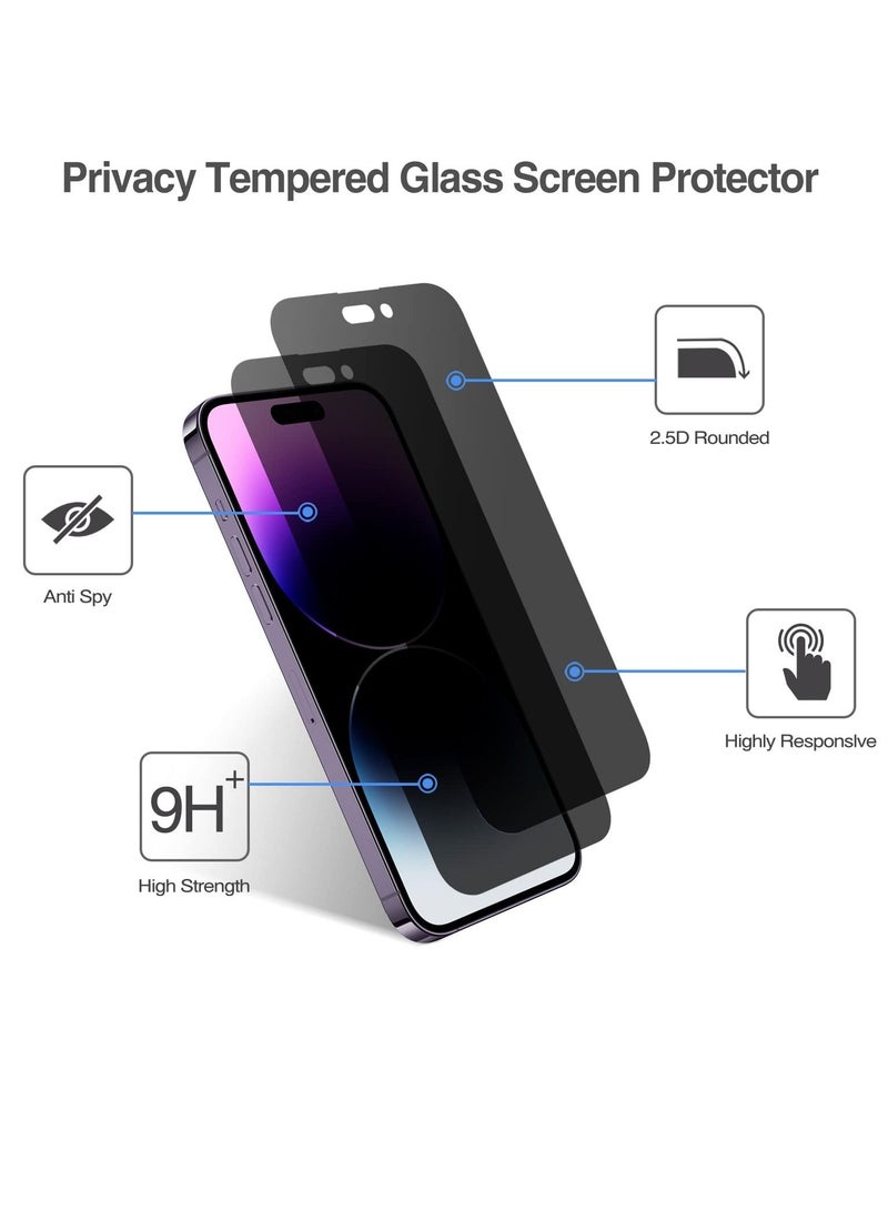 BORTONY Privacy Screen Protector for Apple iPhone 14 Pro 6.1 inch 9H Anti Spy Dark Film Guard Case Friendly Bubble Free Tempered Glass - Image 3