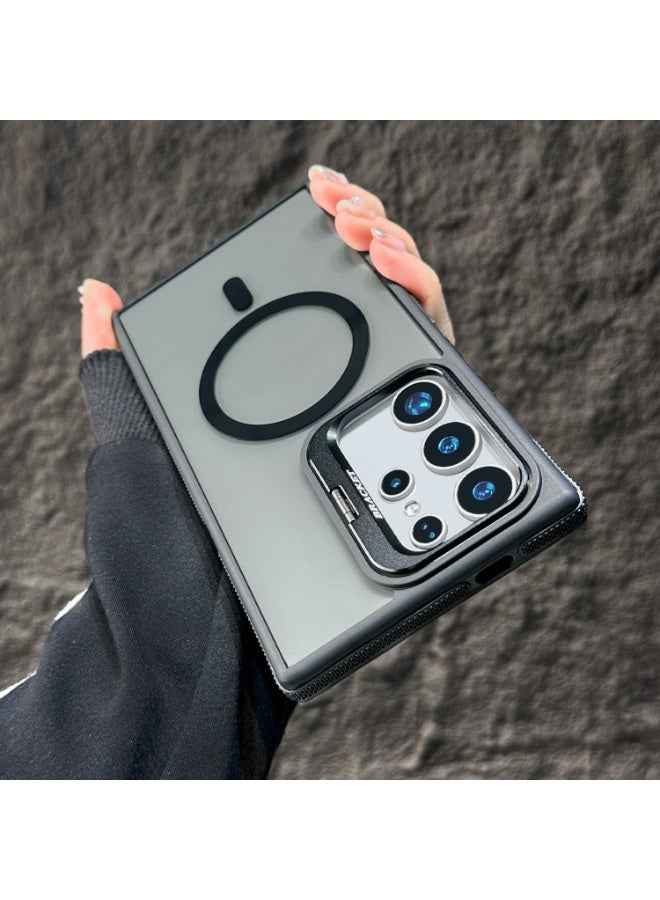 Compatible for Samsung S25 Ultra Case with Lens Stand | Magnetic Wireless Charging | Flexible Silicone Frame - Anti-Slip & Shockproof | Amber Translucent Back Panel - Resists Yellowing - Image 1