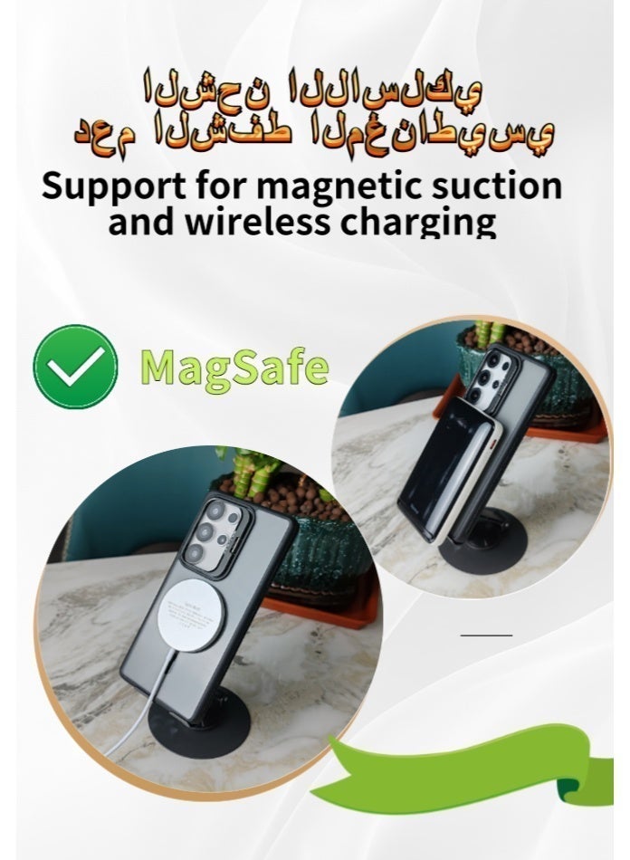 Compatible for Samsung S25 Ultra Case with Lens Stand | Magnetic Wireless Charging | Flexible Silicone Frame - Anti-Slip & Shockproof | Amber Translucent Back Panel - Resists Yellowing - Image 3