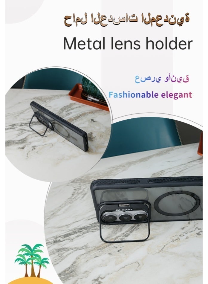 Compatible for Samsung S25 Ultra Case with Lens Stand | Magnetic Wireless Charging | Flexible Silicone Frame - Anti-Slip & Shockproof | Amber Translucent Back Panel - Resists Yellowing - Image 2