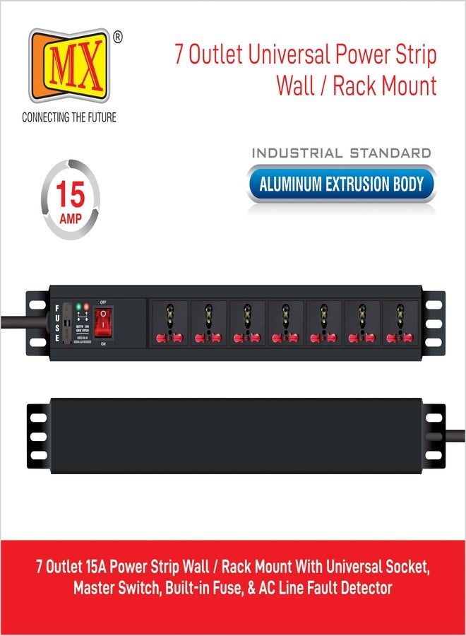 MX 7-Socket Universal Extension Board | Child Safety Shutters, 1.5 m Heavy-Duty Cord, Wall/Desk Mount, Aluminum Body Power Strip PDU - Image 2
