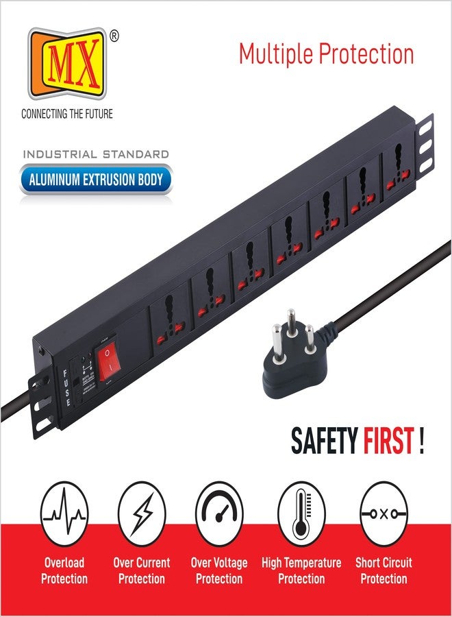 MX 7-Socket Universal Extension Board | Child Safety Shutters, 1.5 m Heavy-Duty Cord, Wall/Desk Mount, Aluminum Body Power Strip PDU - Image 4