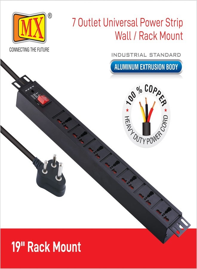 MX 7-Socket Universal Extension Board | Child Safety Shutters, 1.5 m Heavy-Duty Cord, Wall/Desk Mount, Aluminum Body Power Strip PDU - Image 5