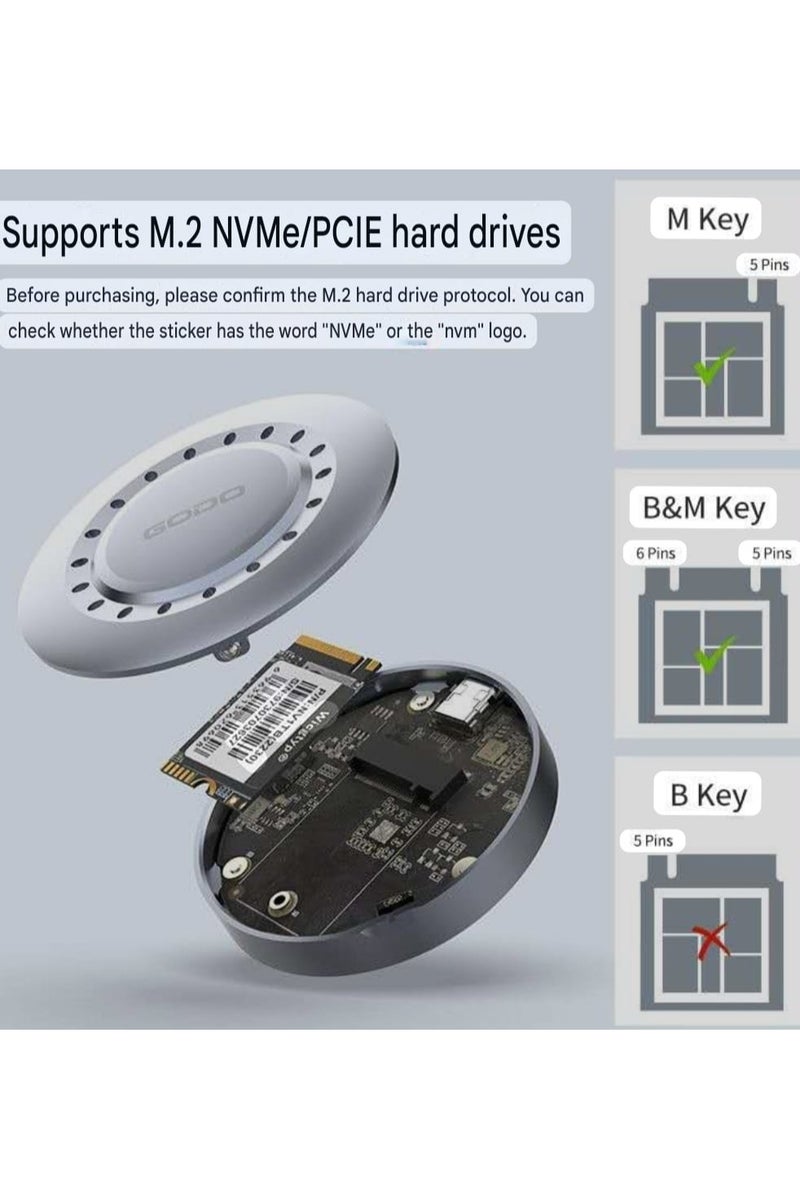 GODO M.2 NVMe Magnetic SSD Enclosure – USB 3.1 Gen2 10Gbps High-Speed Transmission External Case for M-Key SSD (2230/2242/2260/2280) - Image 5