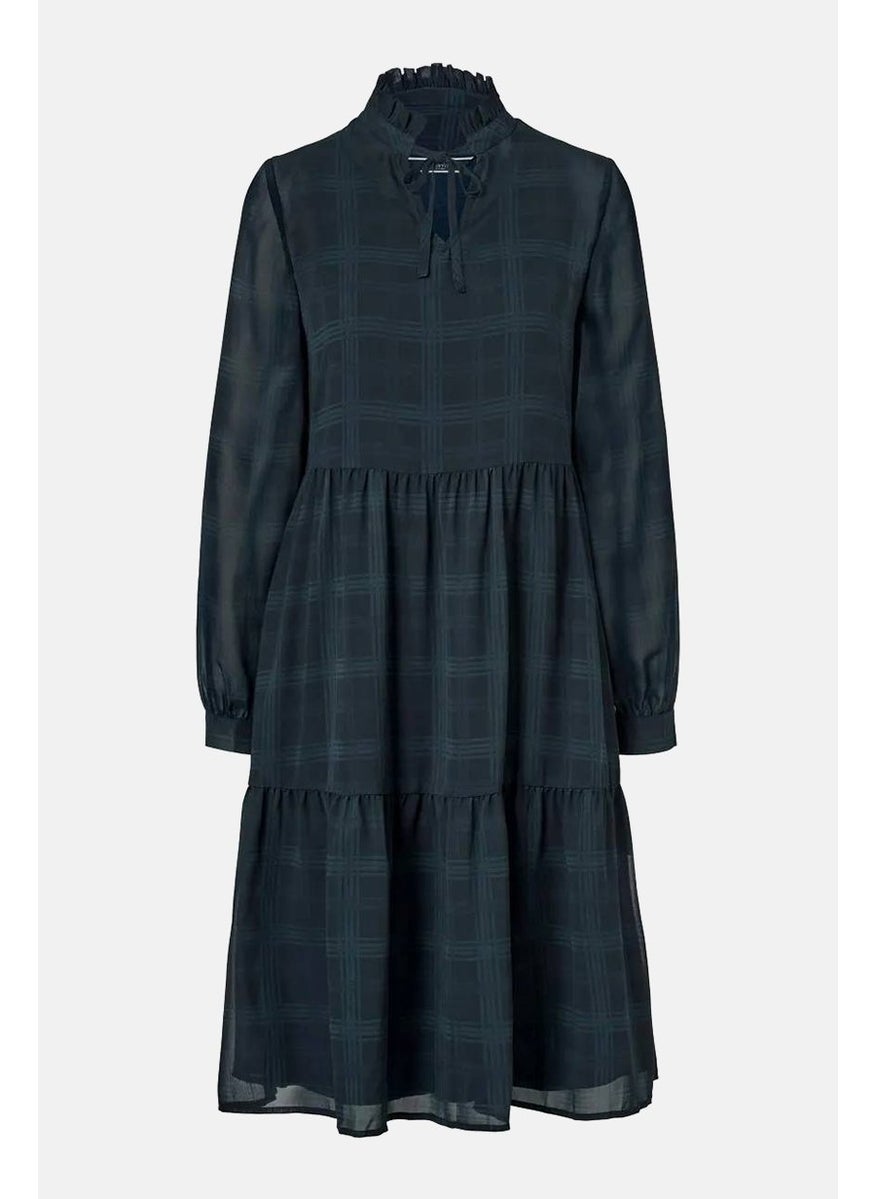Tchibo Women Checkered Midi Casual Dress, Green and Navy Blue  - Image 2