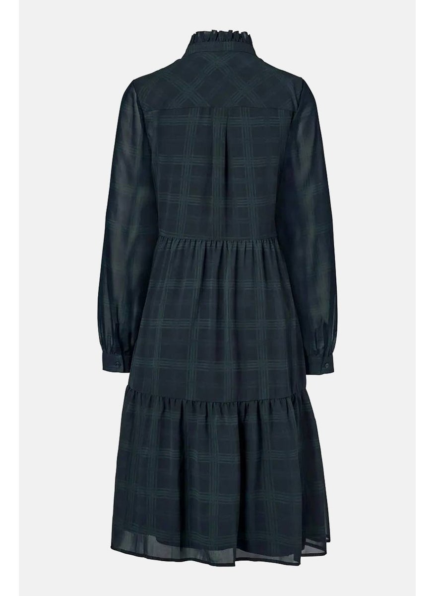 Tchibo Women Checkered Midi Casual Dress, Green and Navy Blue  - Image 3