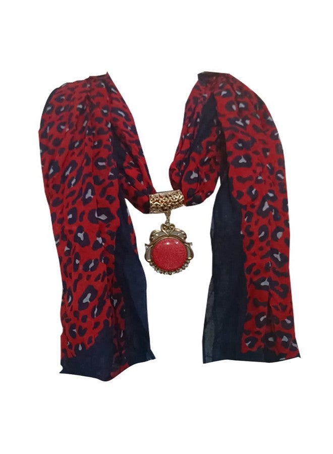 Malvina Scraf Women Cotton Linen Printed Necklace Pendant Scarf (Red) - Image 1